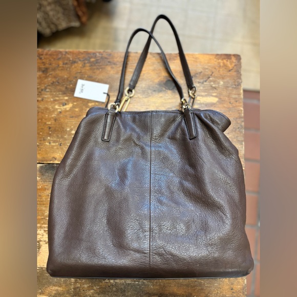 Coach Madison Leather Tote Chocolate Taupe Brown Purple Lining - Picture 5 of 9